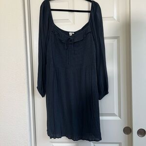 AE Washed Black Long-Sleeve Ruffle Mini Dress